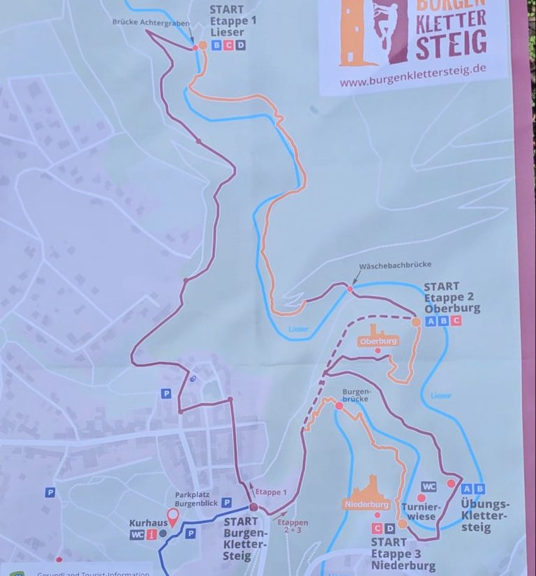 Routekaart van de burgenklettersteig